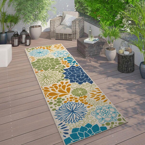 World Rug Gallery Modern Floral Circles Flatweave Indoor/Outdoor Runner Rug 2'x7' Multi 9015MULTI2X7 - main